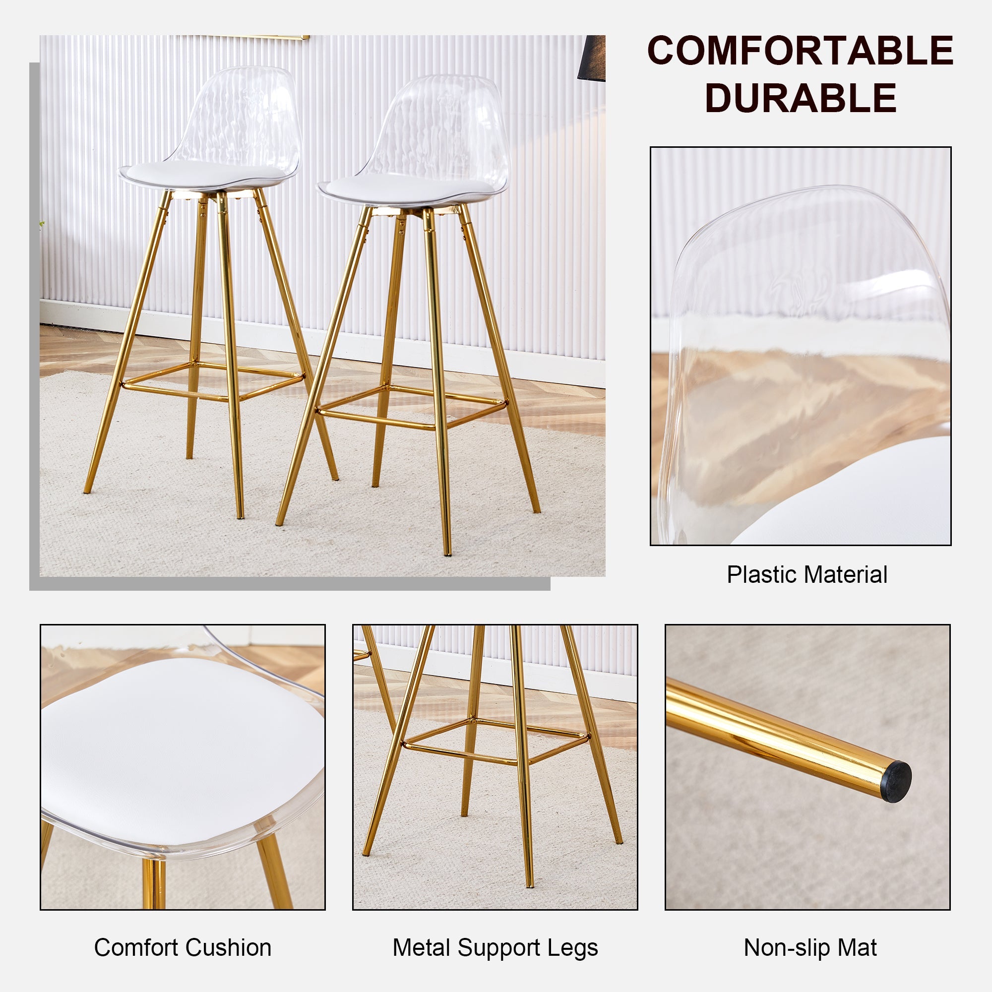 Stylish Upholstered Bar Chairs with Metal Legs