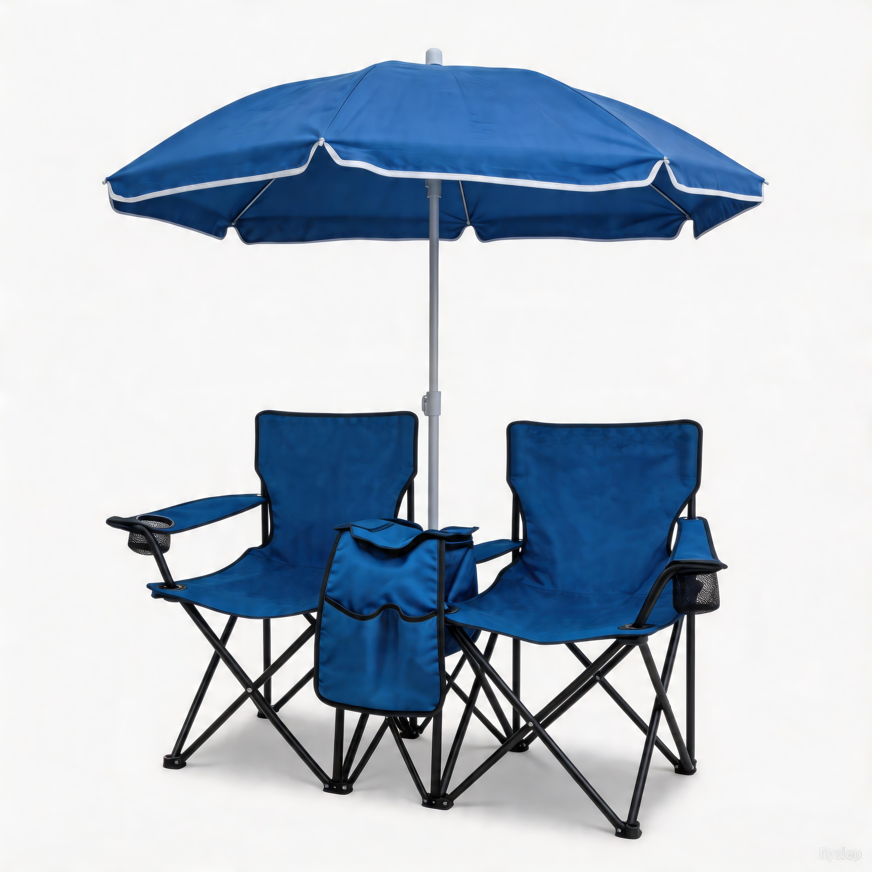 Portable Double Folding Beach Chair Set with Umbrella 2 Person Camping