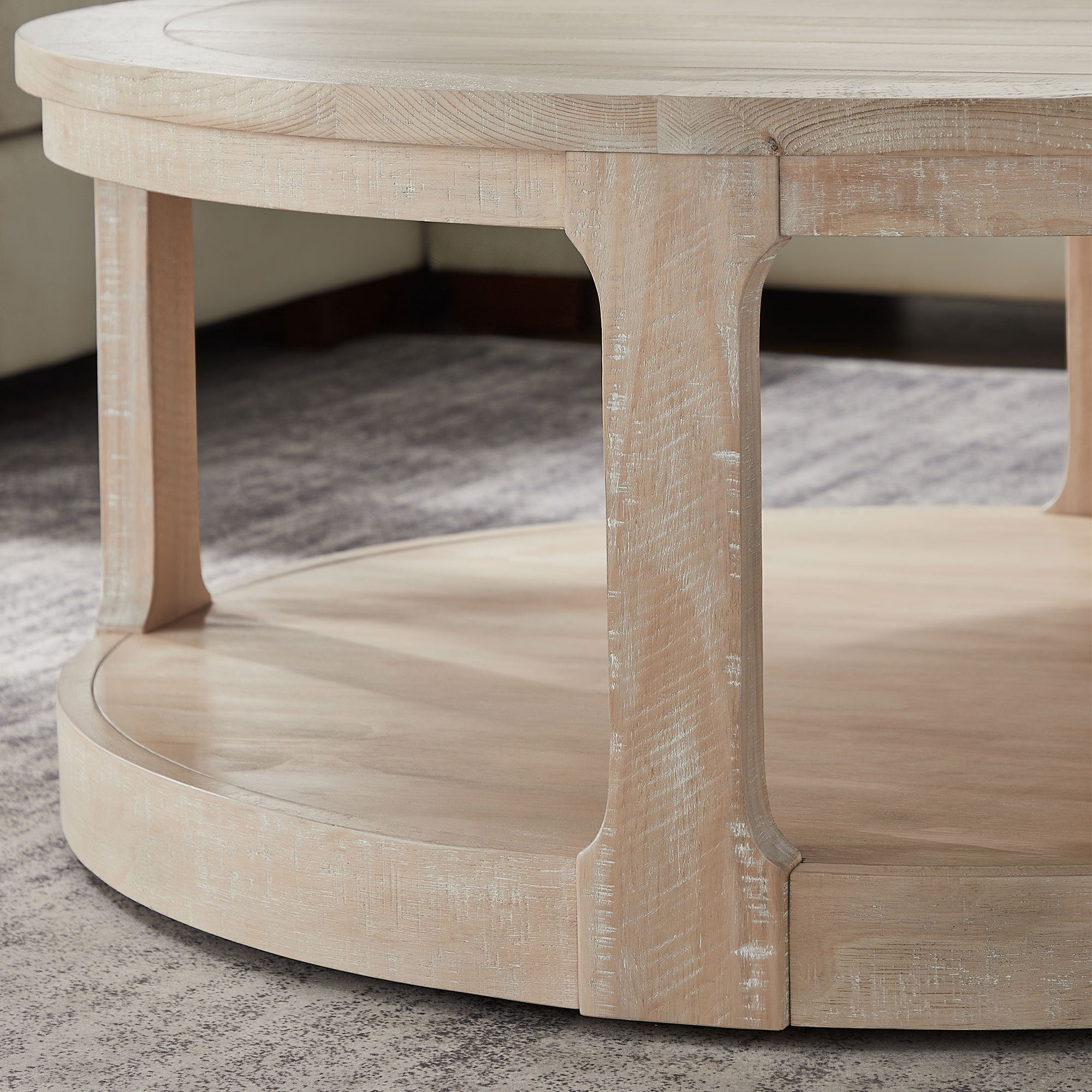 40" Large Curved 2 Tier Traditional Coffee Table with Wheels
