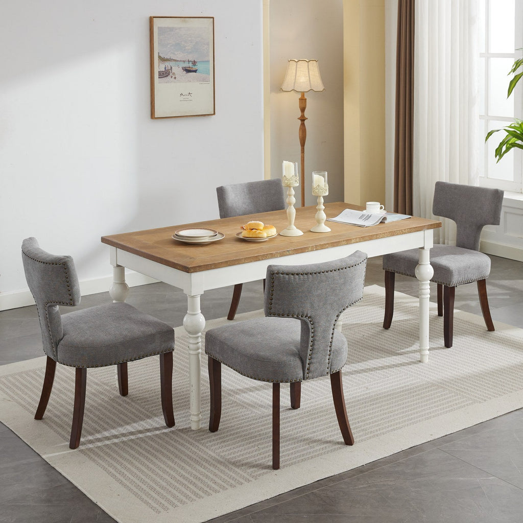 Mid Century Farmhouse Linen Fabric Dining Chairs (Set of 2)