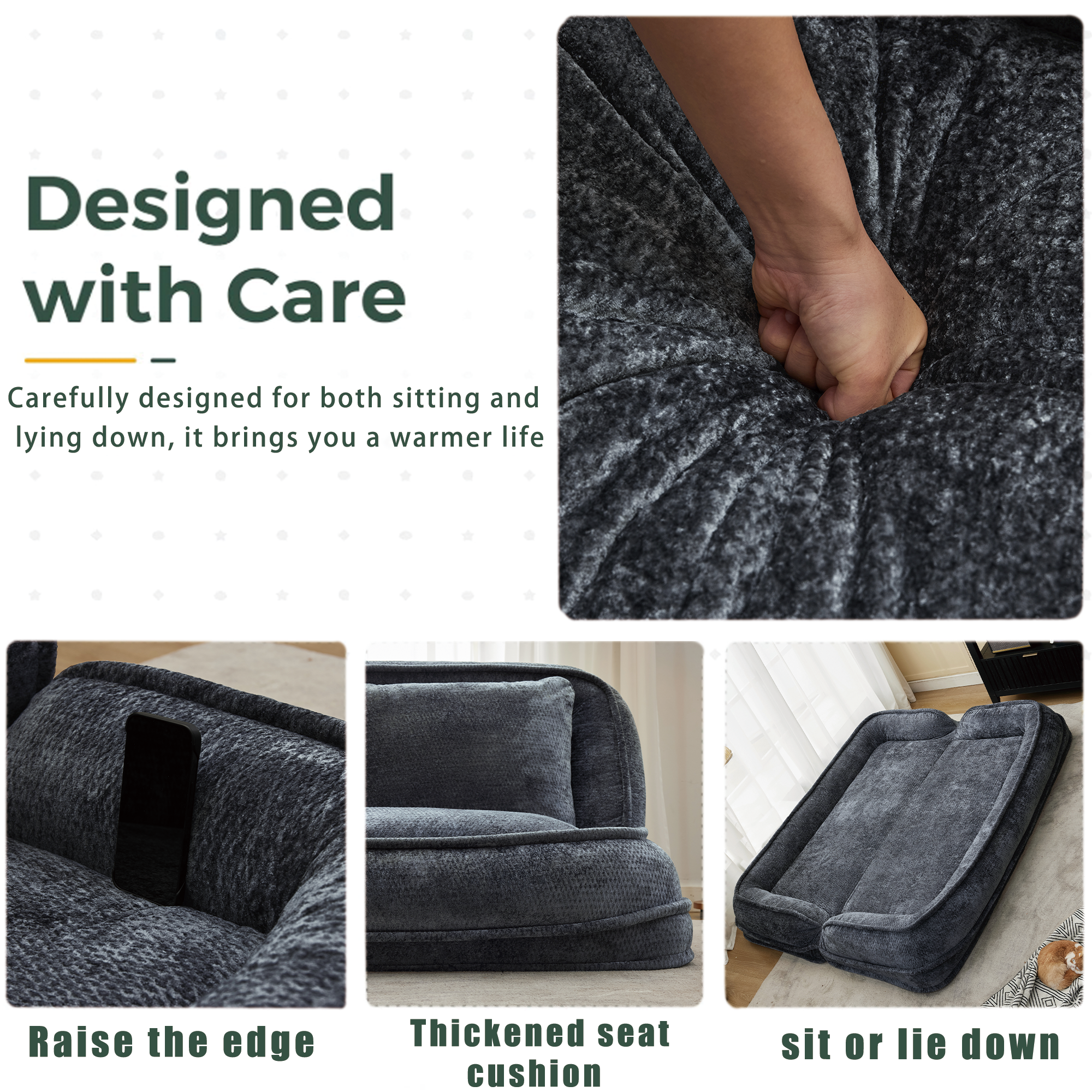 2-in-1 Extra Large Chenille Floor Couch Loveseat for Humans & Dogs