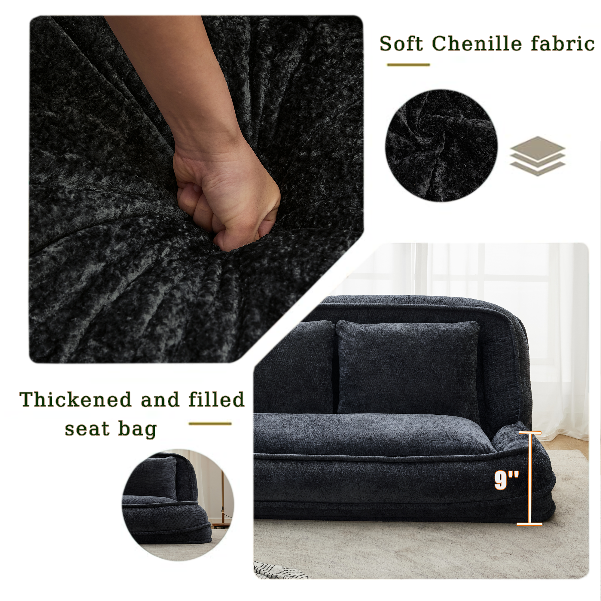 2-in-1 Extra Large Chenille Floor Couch Loveseat for Humans & Dogs
