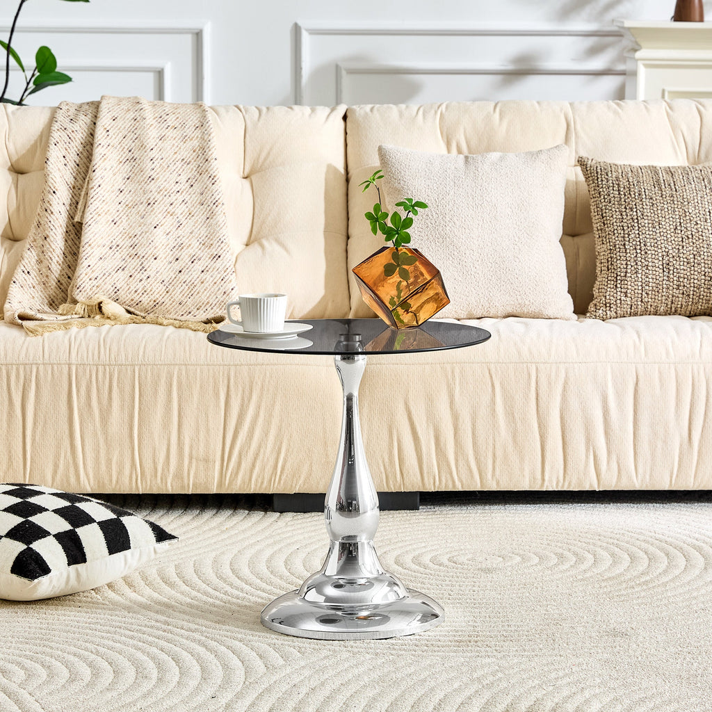 20" Small Luxury Metal Round Side Table with a Glass Top