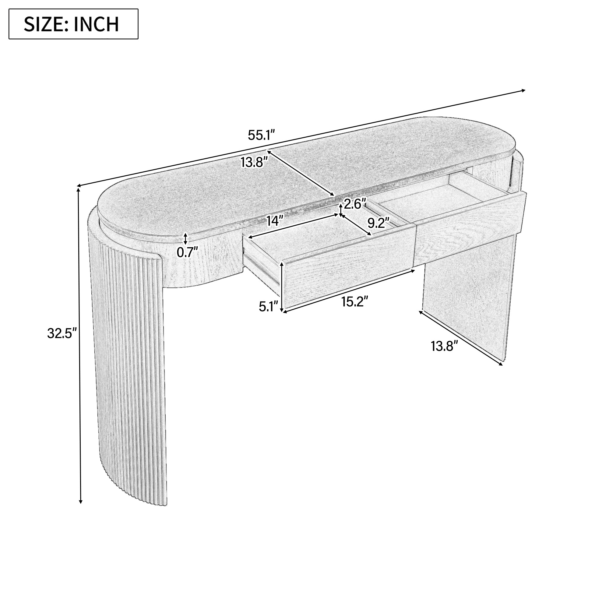 Entryway Console Table with Fluted Legs & Storage Drawers