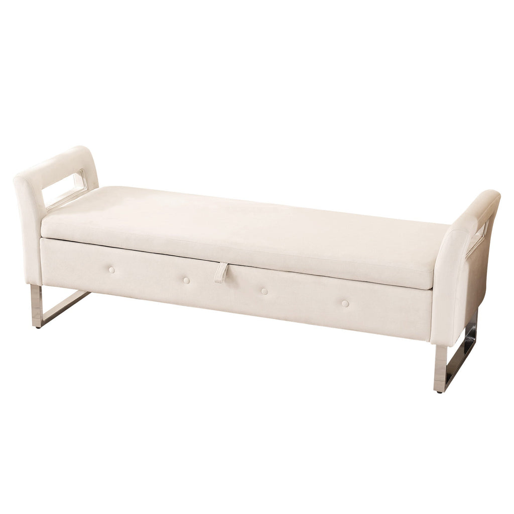 67.91' Wide Velvet Storage Soft Ottoman Bench with Armrests