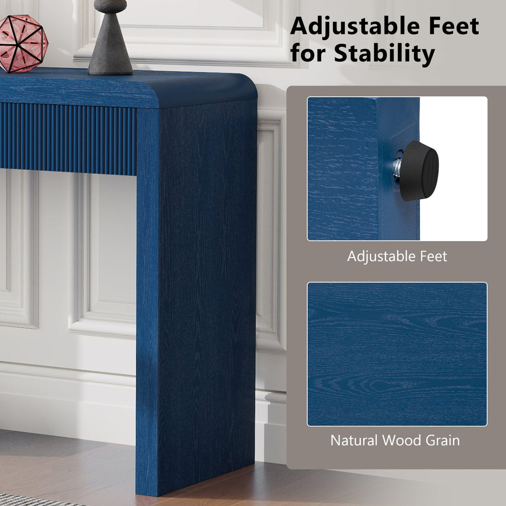 Rustic Solid Wood Veneer Entryway Table with 3 Fluted Drawers