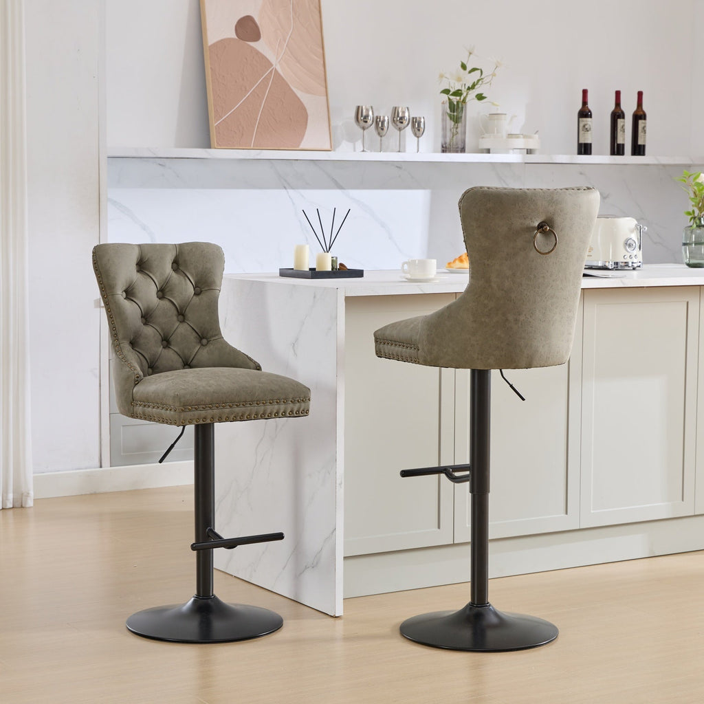 Aged and Retro PU Swivel Barstools Adjusatble Seat Height (Set of 2)