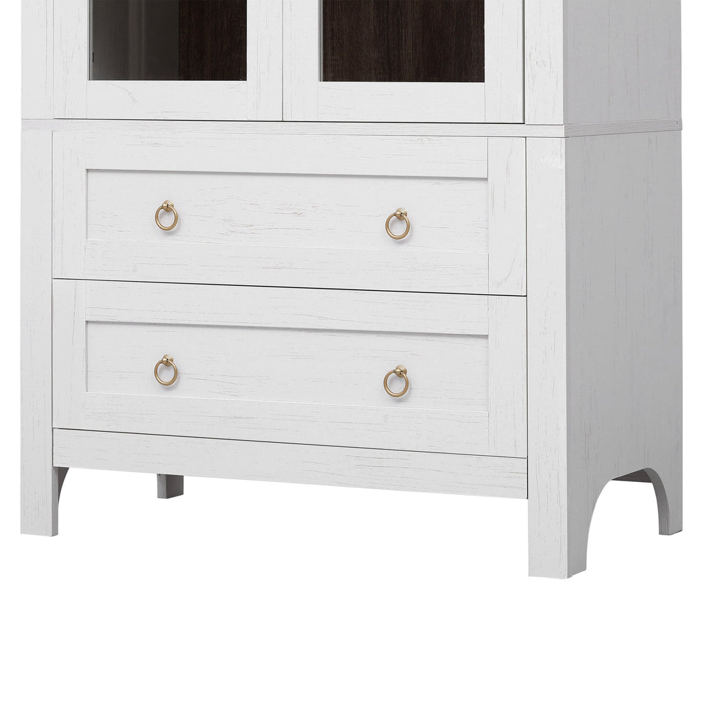 71” Tall Arched Modern Farmhouse Kitchen Pantry Cabinet with 2 Large Drawers