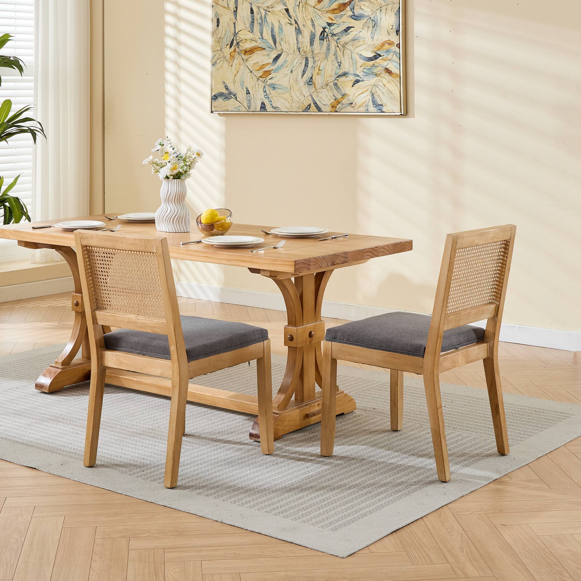Farmhouse Rattan Dining Chairs (Set of 2)