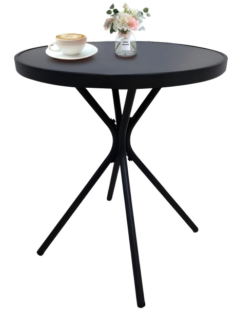 24“ Round Tempered Glass Side Table Black Iron Frame Indoor Outdoor Use