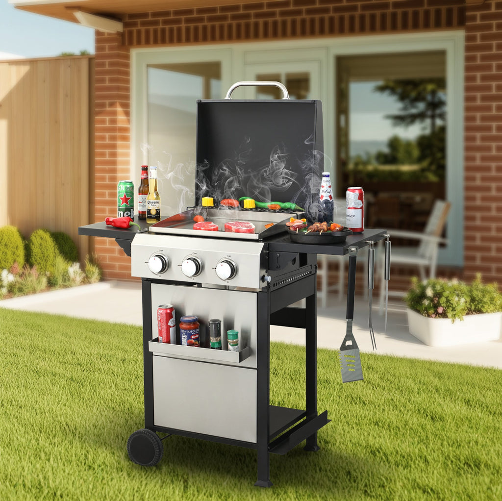 3 Burner Propane Gas BBQ Grill 36900BTU Stainless Steel Cooking Surface Foldable Table