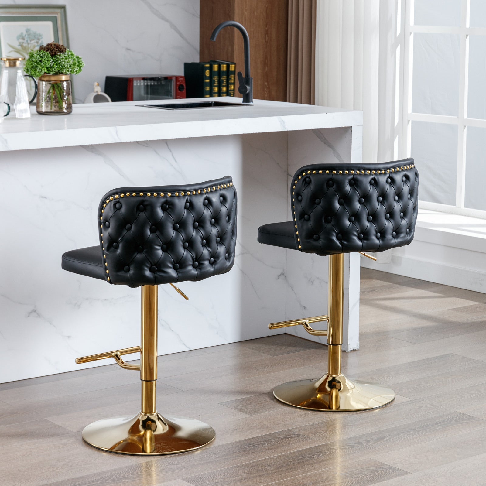 Modern PU Upholstered Bar Stools（Set of 2）
