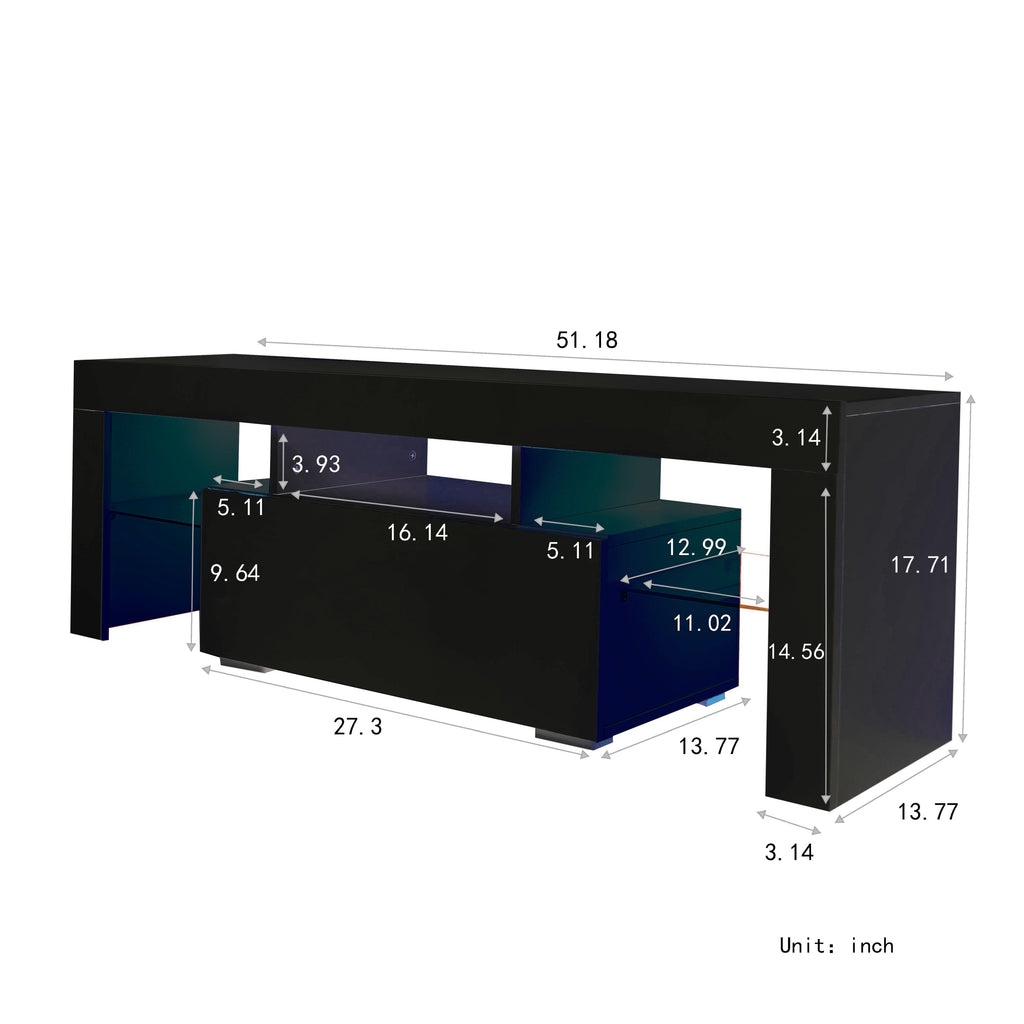 51" Black TV Stand with LED RGB Lights