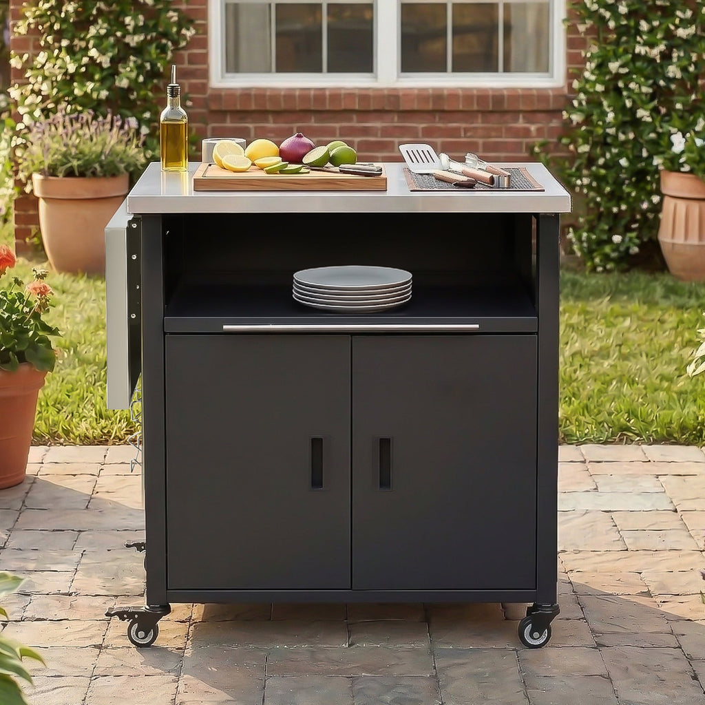 Foldable BBQ cart with storage, portable for backyard & patio cooking
