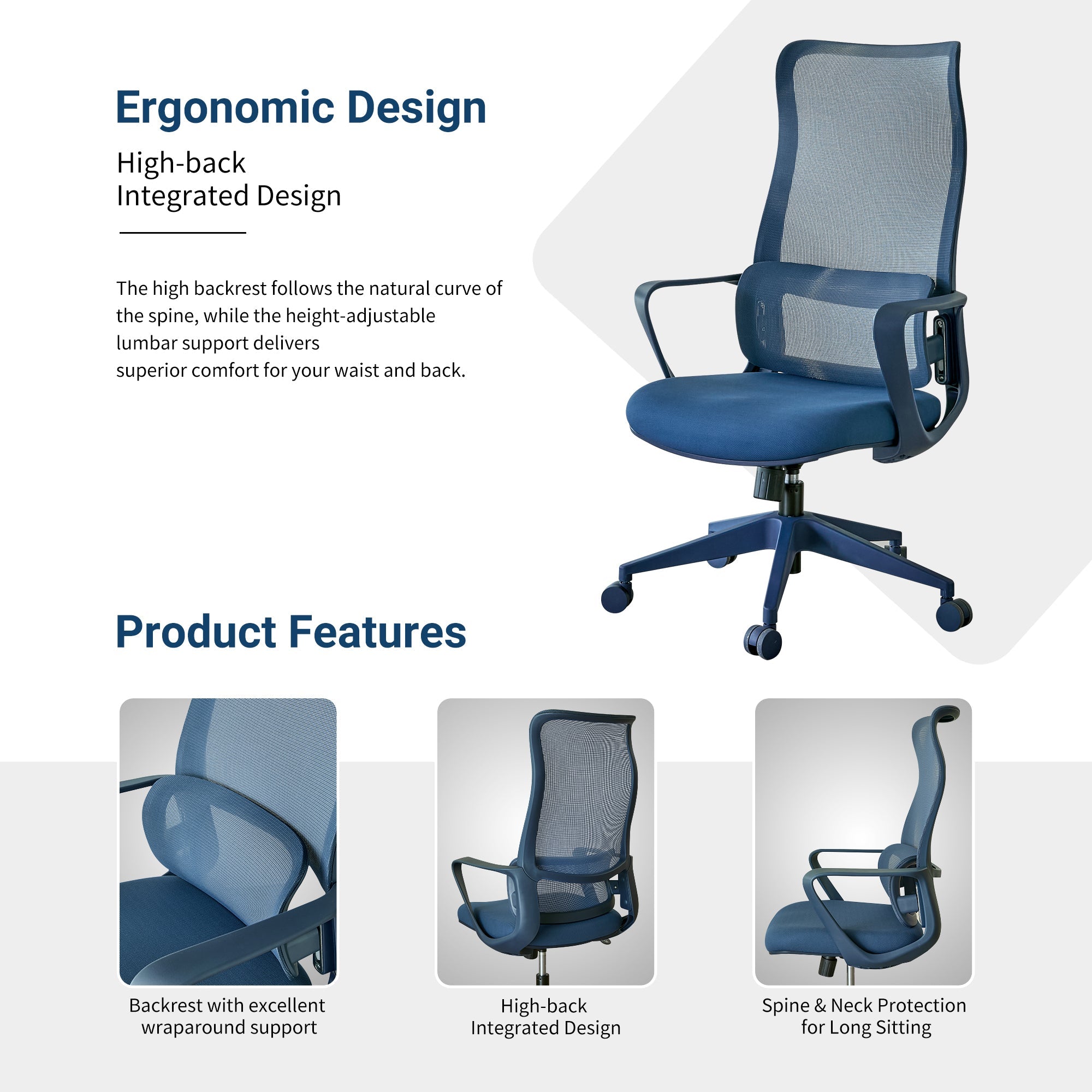 Modern Executive Office Chair with Adjustable Height Lumbar Support