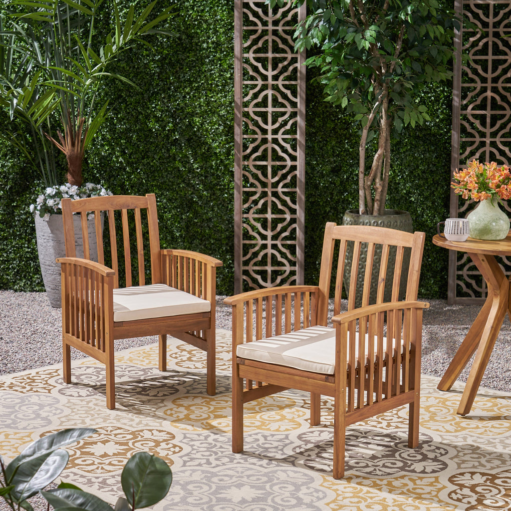 Outdoor 2PCS Acacia Wood Dining Chair Set with Cushions