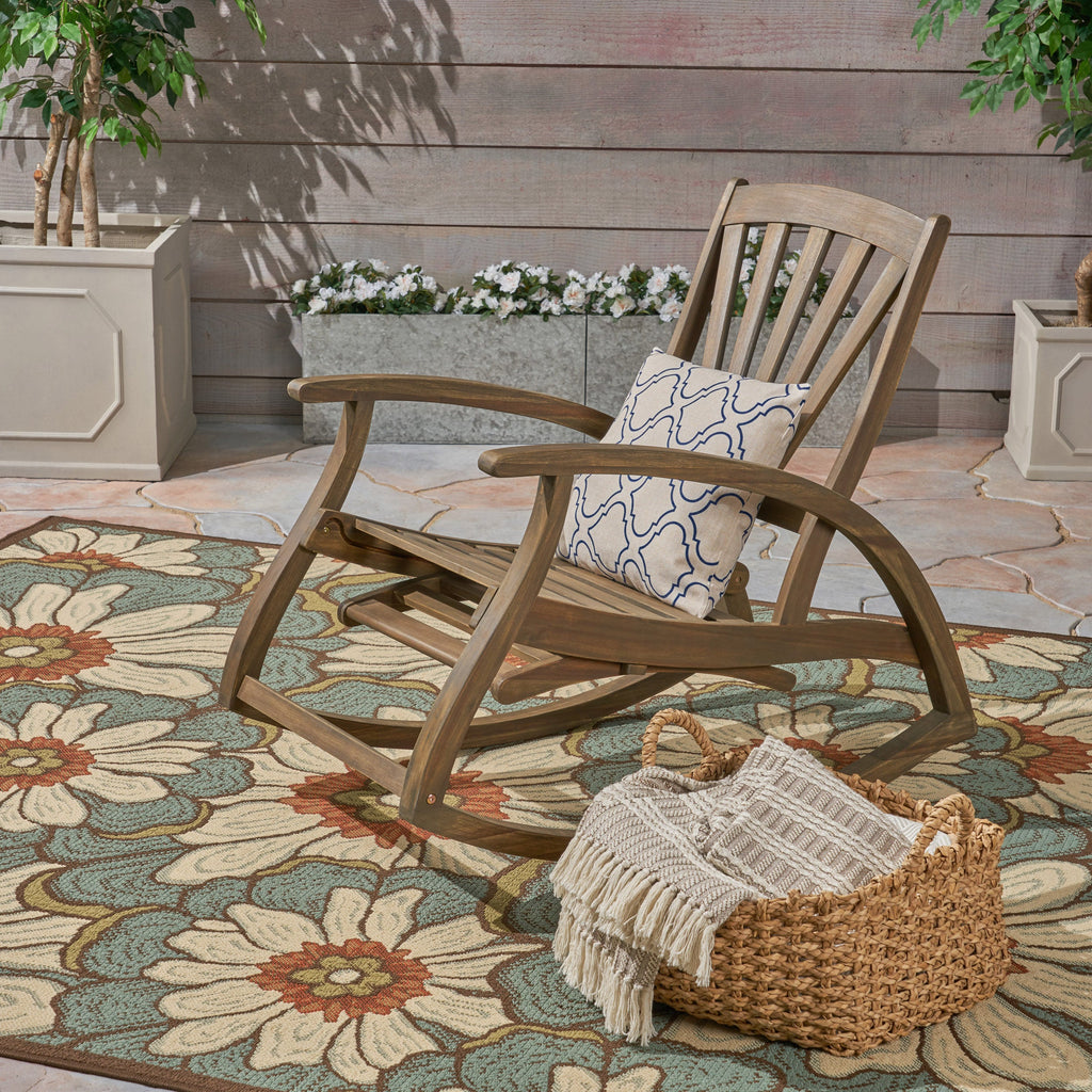 Outdoor Acacia Wood Rocking Chair with Retractable Foot Panel