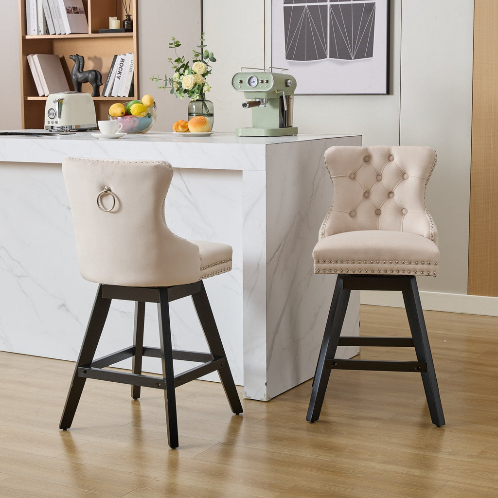 Swivel Velvet Barstools with Button Tufted Decoration (Set of 2)