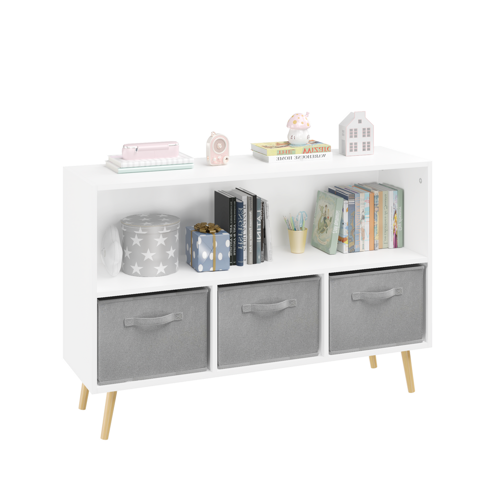 Children's Book Display Kids Bookcase with 3 Fabric Bins