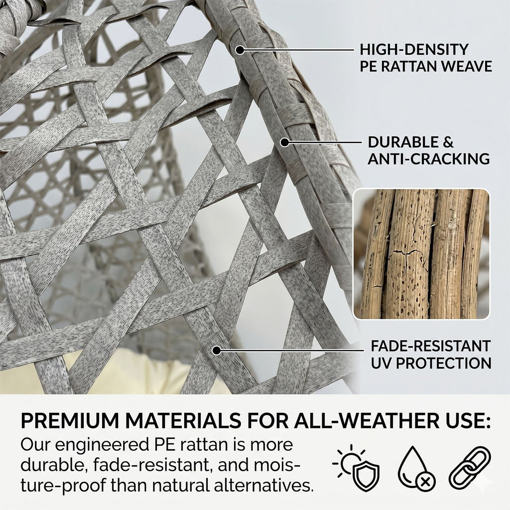 Folding PE Rattan Hanging Egg Chair with Aluminum Steel Frame