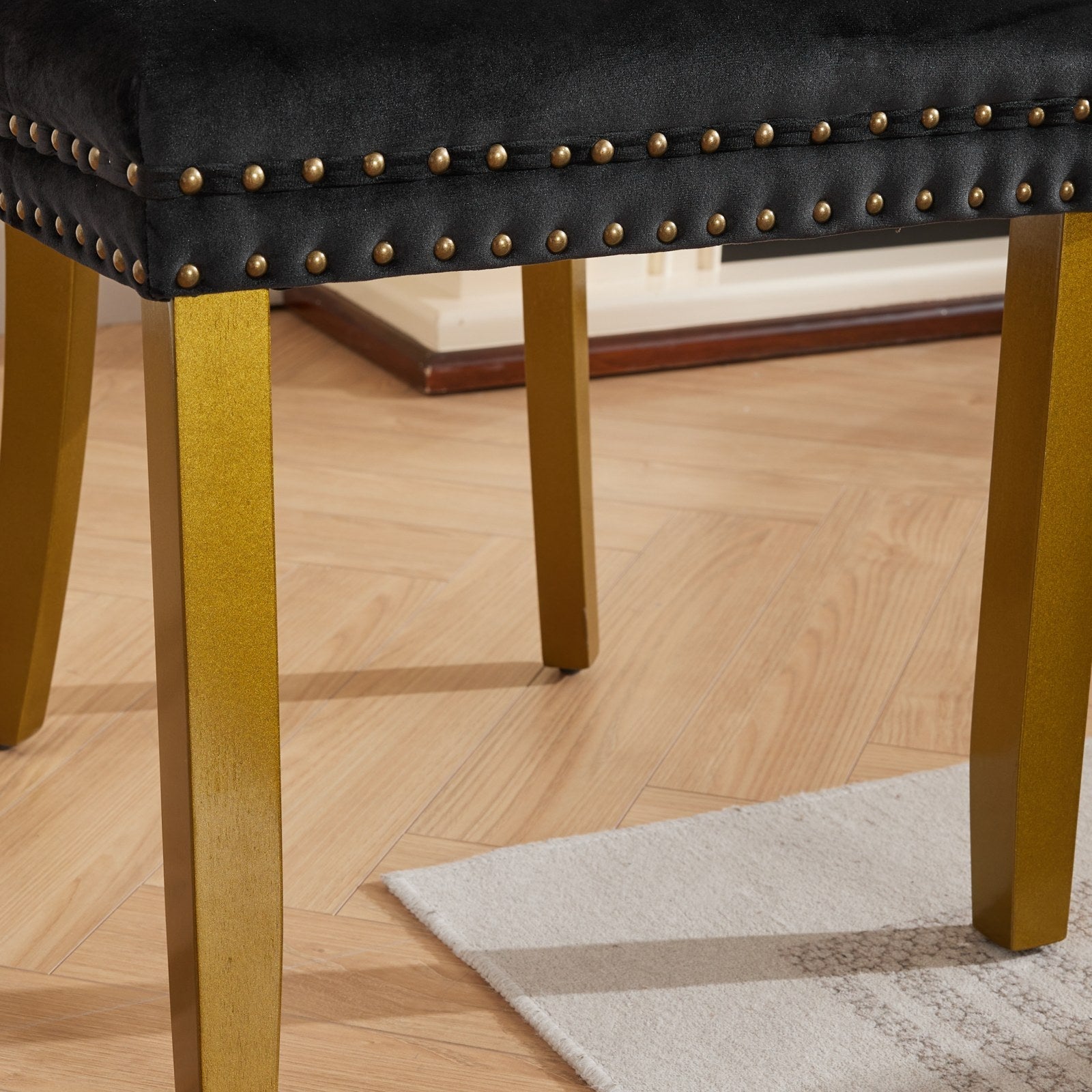 Mid-Century Velvet Dining Chairs with Lion Head Pull Ring (Set of 2)