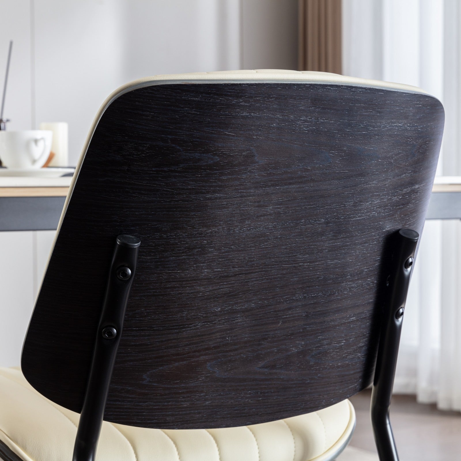Mid Century Modern Retro Faux Leather Dining Chairs with Walnut Bentwood (Set of 2)