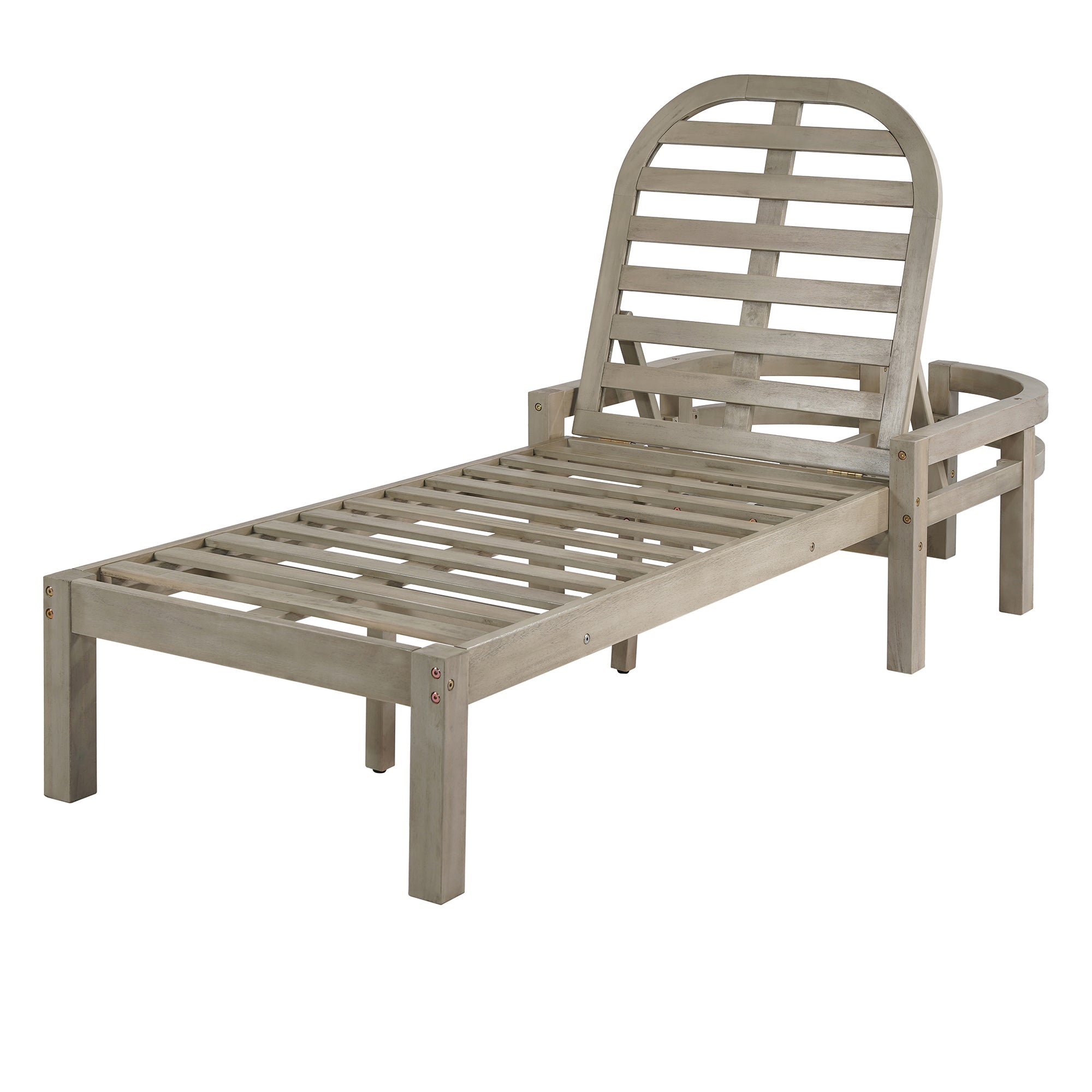 Acacia Wood Chaise Lounge Chairs 5-Position Adjustable Backrest for Patio Poolside