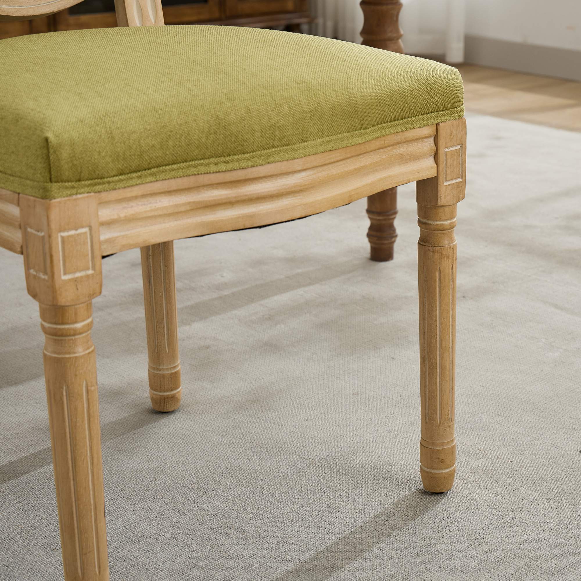 French Style Solid Wood Frame Linen Fabric Back Dining Chair (Set of 2)