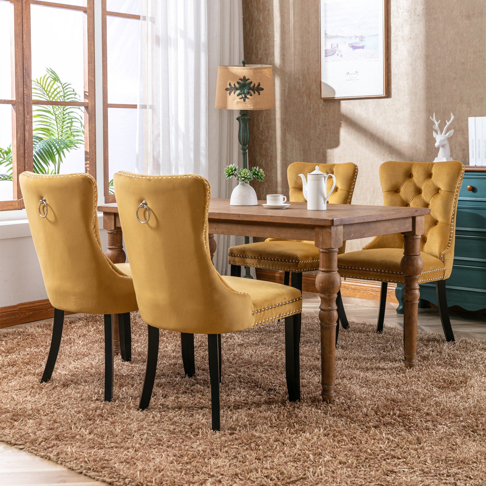 Modern High-end Tufted Solid Wood Velvet Dining Chair(Set of 2)