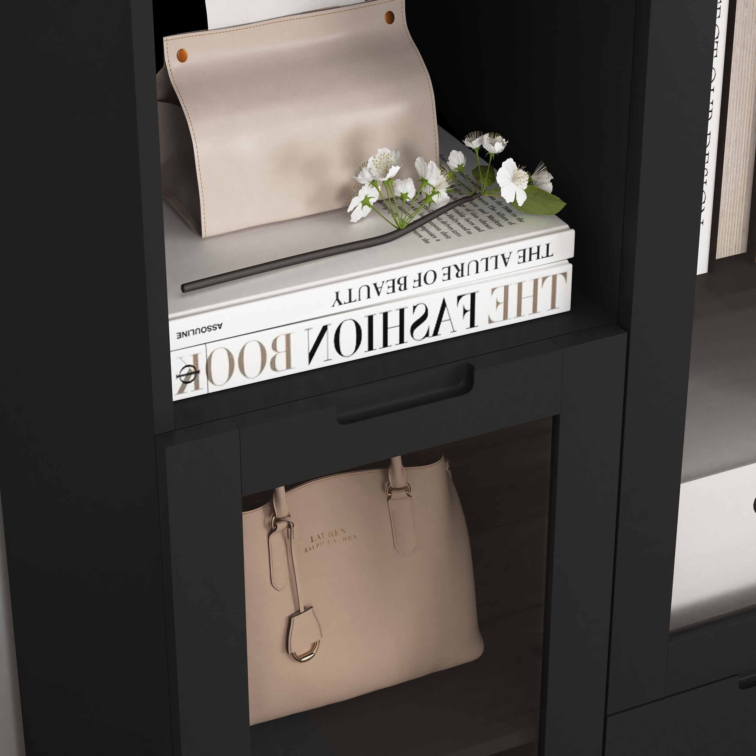 Modern MDF Painted Cabinet with Glass Doors and Drawer