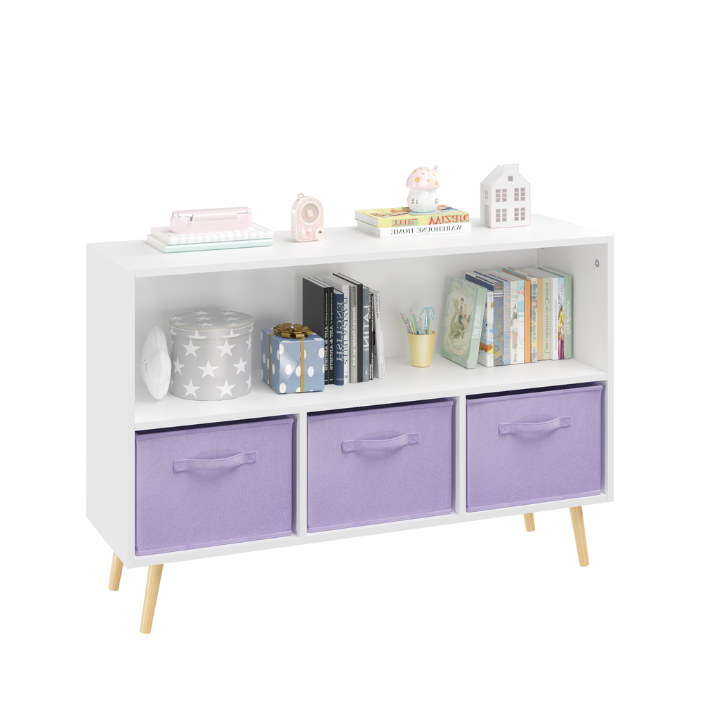 Children's Book Display Kids Bookcase with 3 Fabric Bins