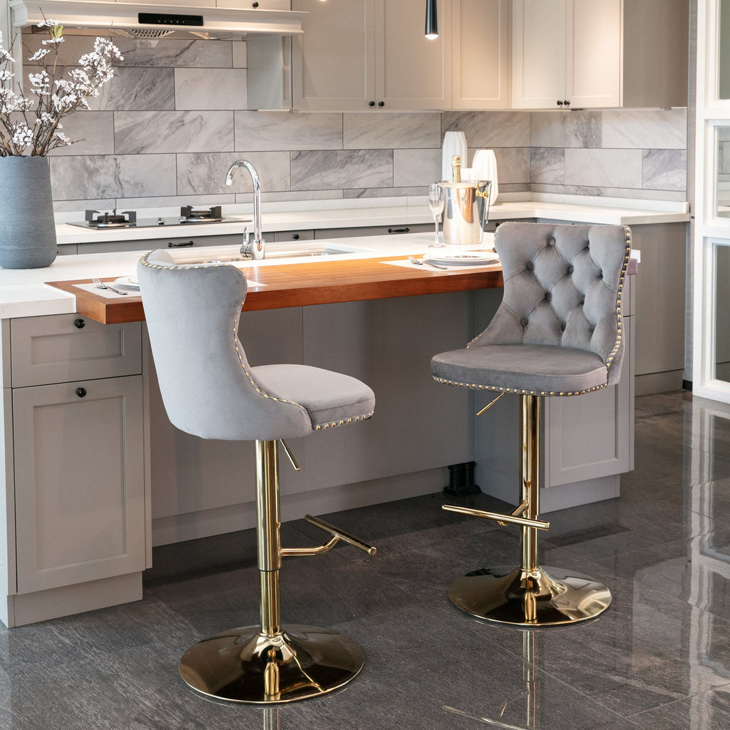 Modern Golden Swivel Velvet Barstools（Set of 2）