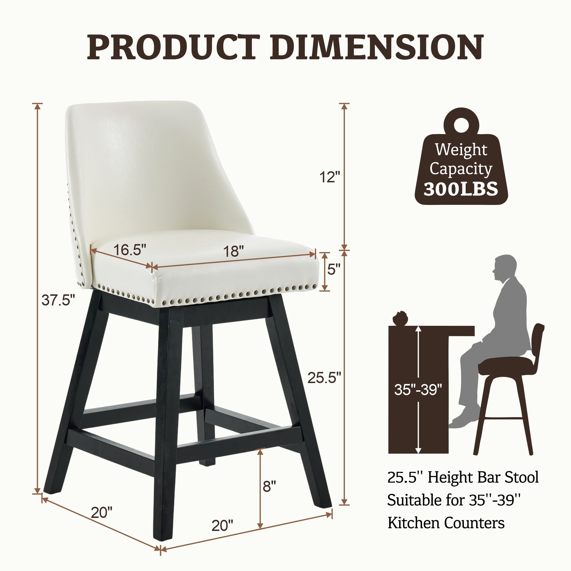 Firmoz Modern 360° Swivel Bar Stools with PU/Cracked Leather Upholstery