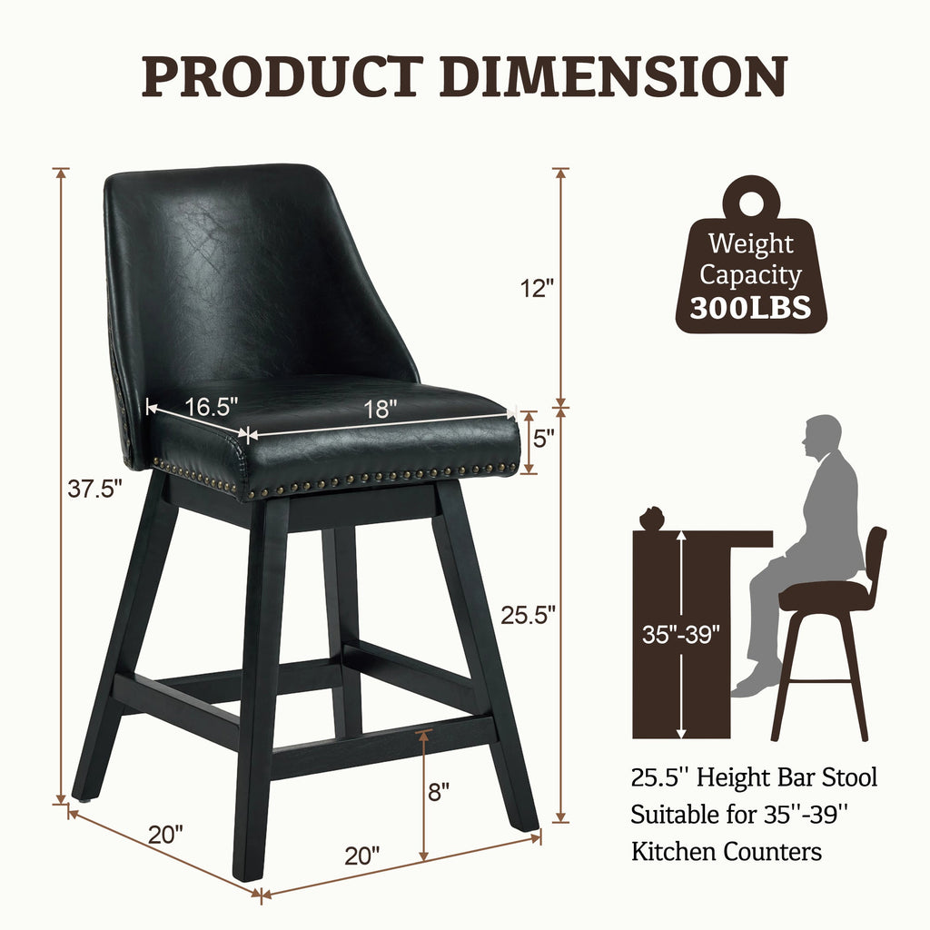 Firmoz Modern 360° Swivel Bar Stools with PU/Cracked Leather Upholstery