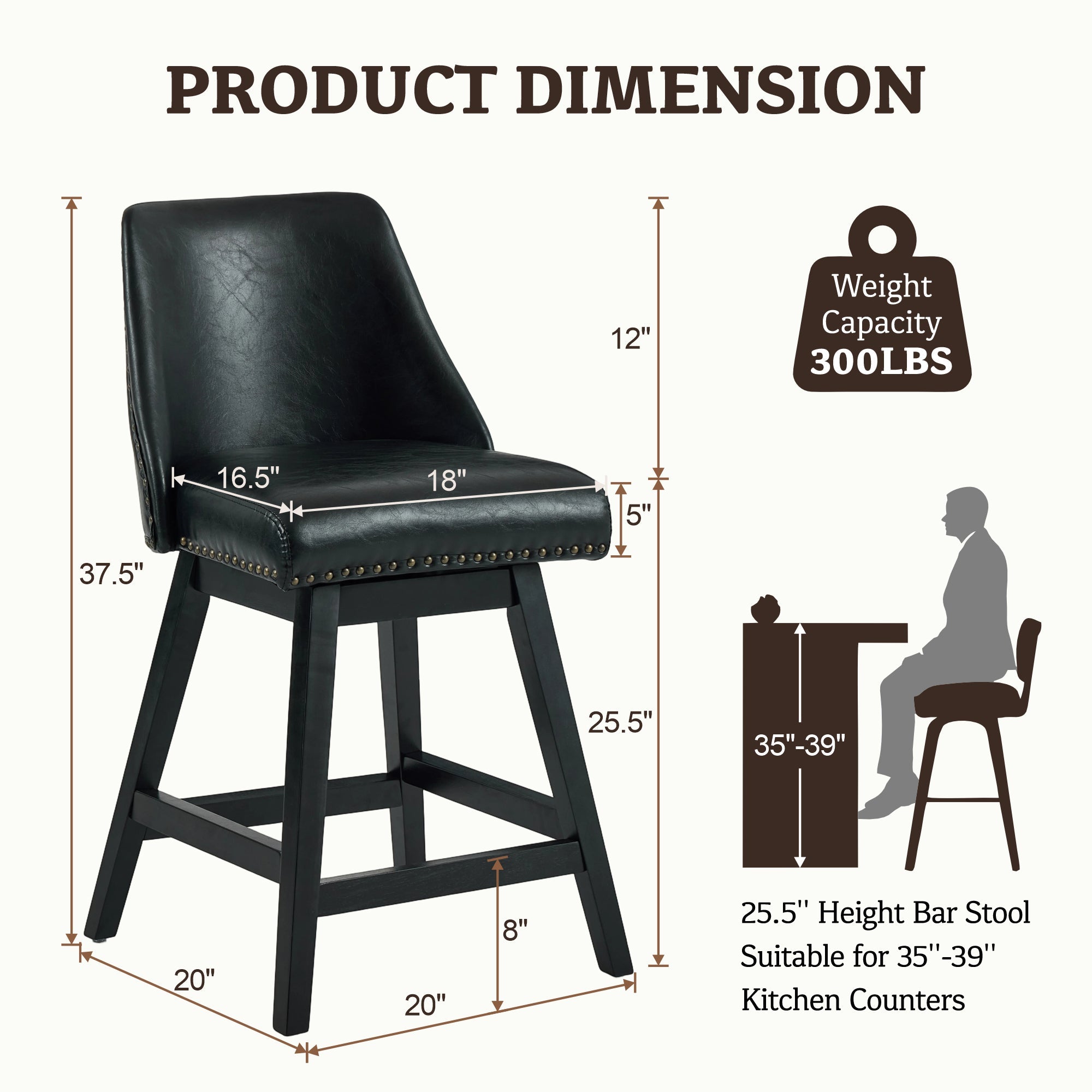 Firmoz Modern 360° Swivel Bar Stools with PU/Cracked Leather Upholstery