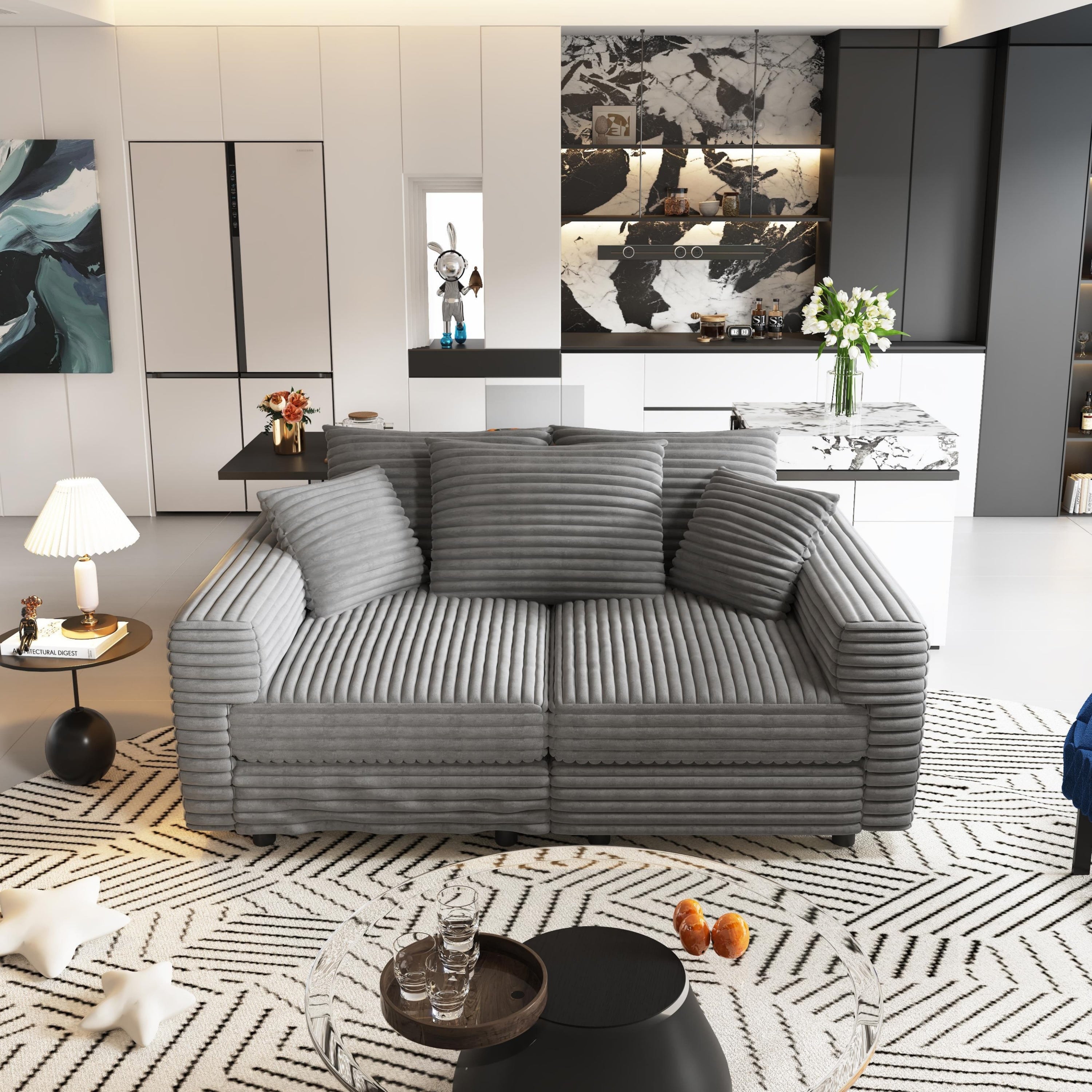 82.7' Modern Comfy Cloud Couch Sofa with Soft Pillows + Ottomans Option