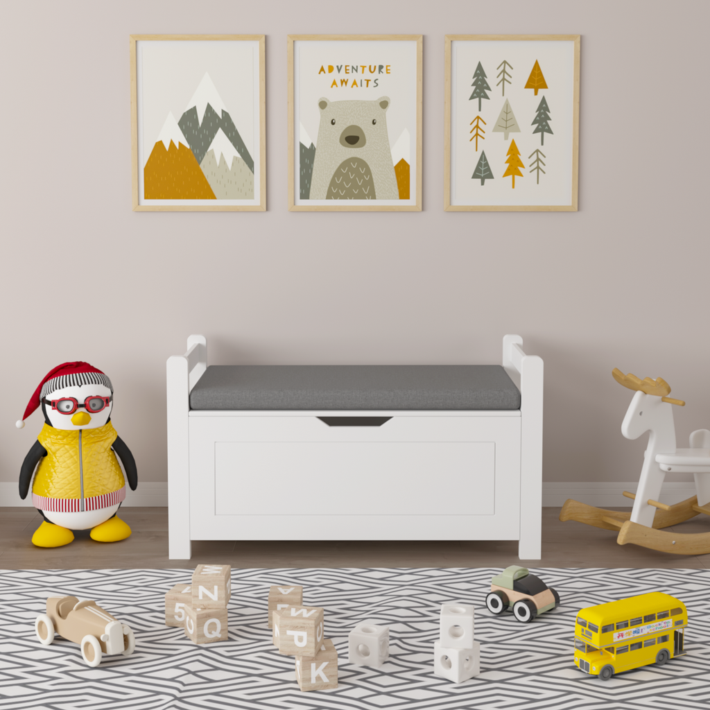 Kids Toy Box Chest Large Storage Cabinet with Cushion Seat