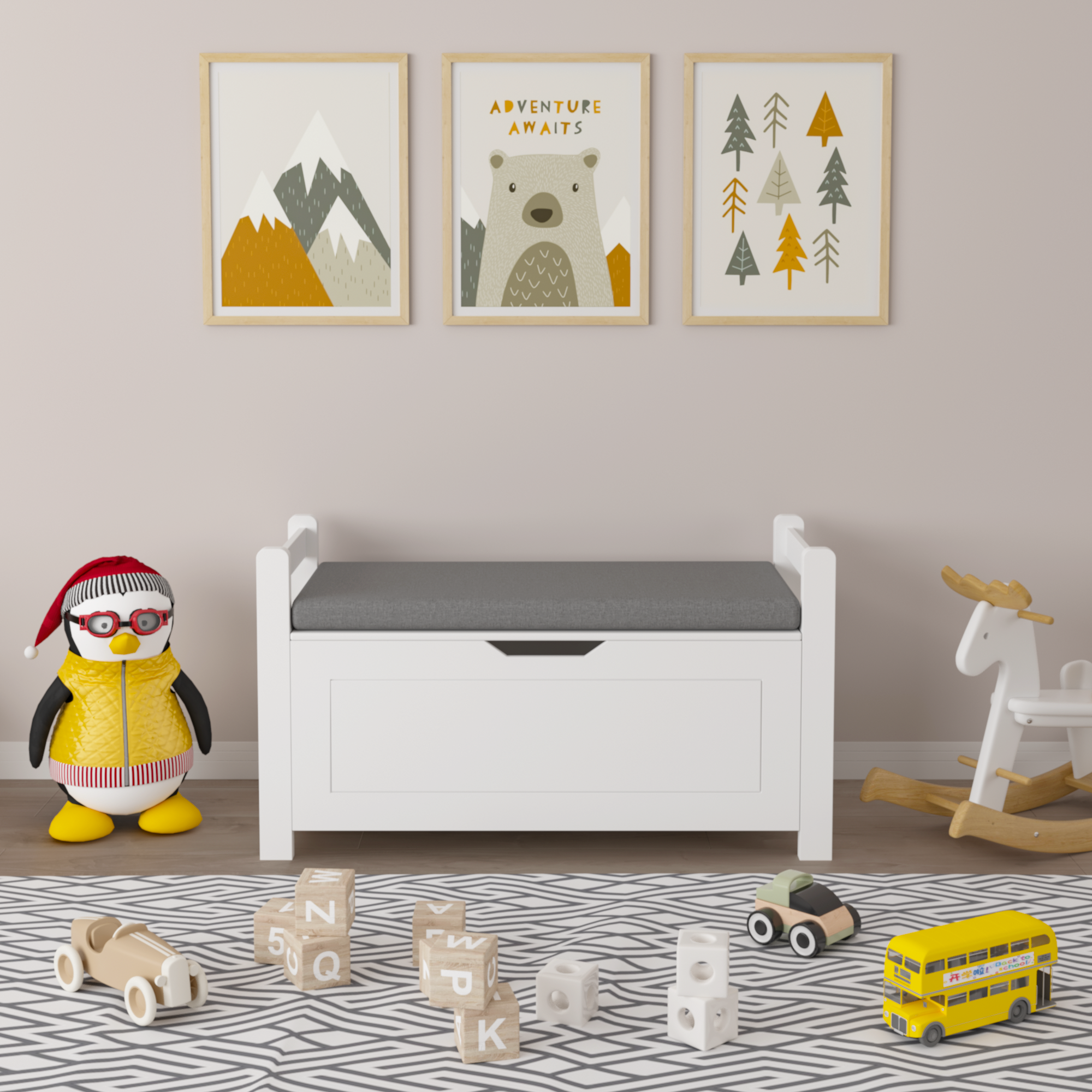 Kids Toy Box Chest Large Storage Cabinet with Cushion Seat