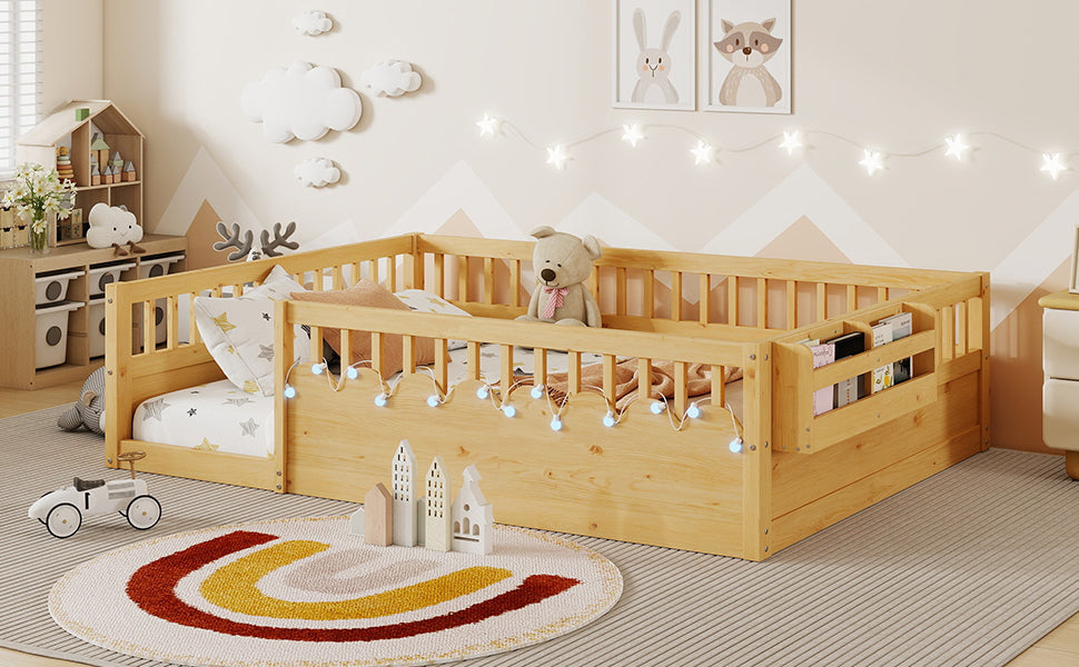 Twin/Full Montessori Floor Kids Bed Frame with High Rails