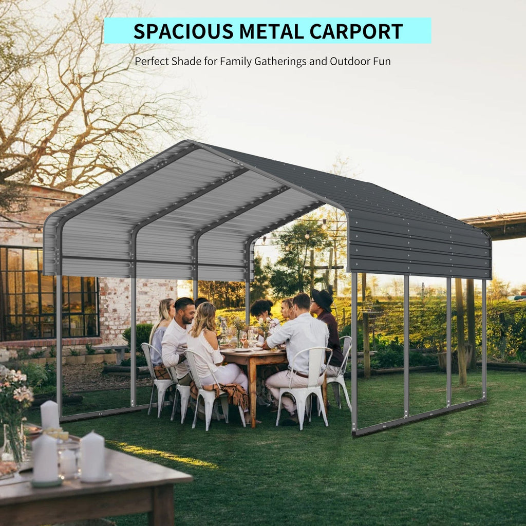 10x15 FT Metal Carport Heavy Duty Galvanized Steel Roof Outdoor Car Garage