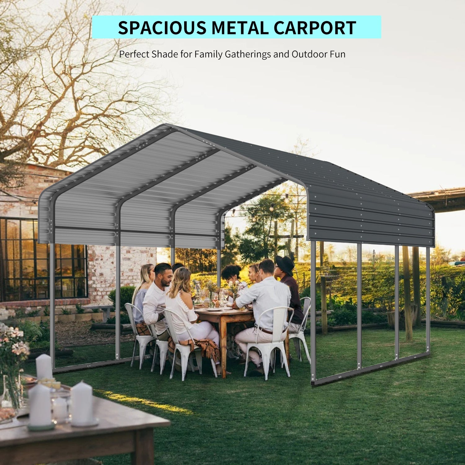 10x15 FT Metal Carport Heavy Duty Galvanized Steel Roof Outdoor Car Garage