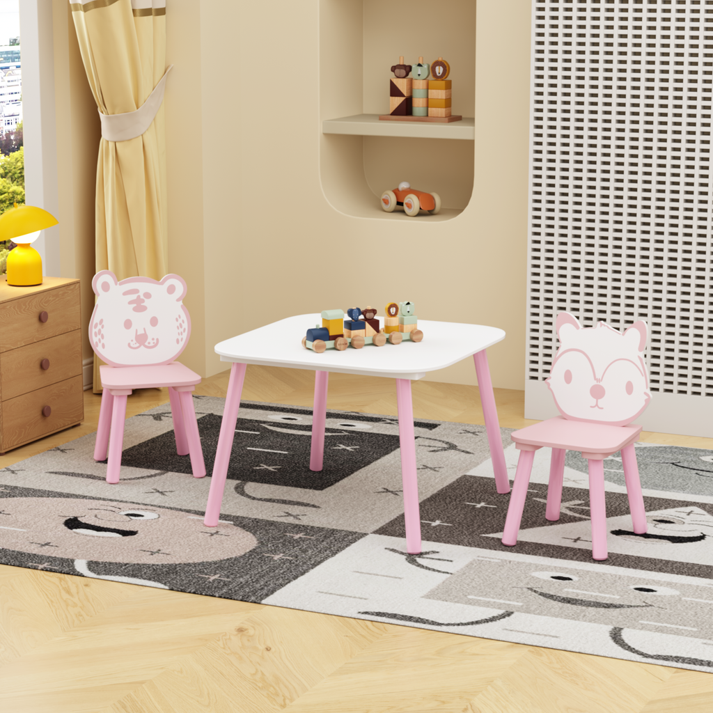 Kids 3-Piece Wooden Toddler Desk with Animal Backrest