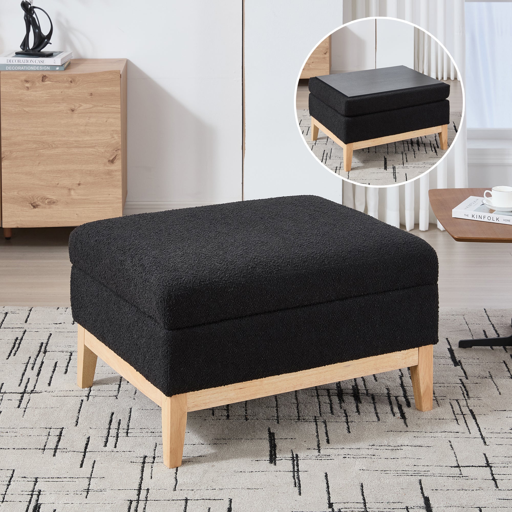 33.86'W Upholstered Wood Base Storage Ottoman