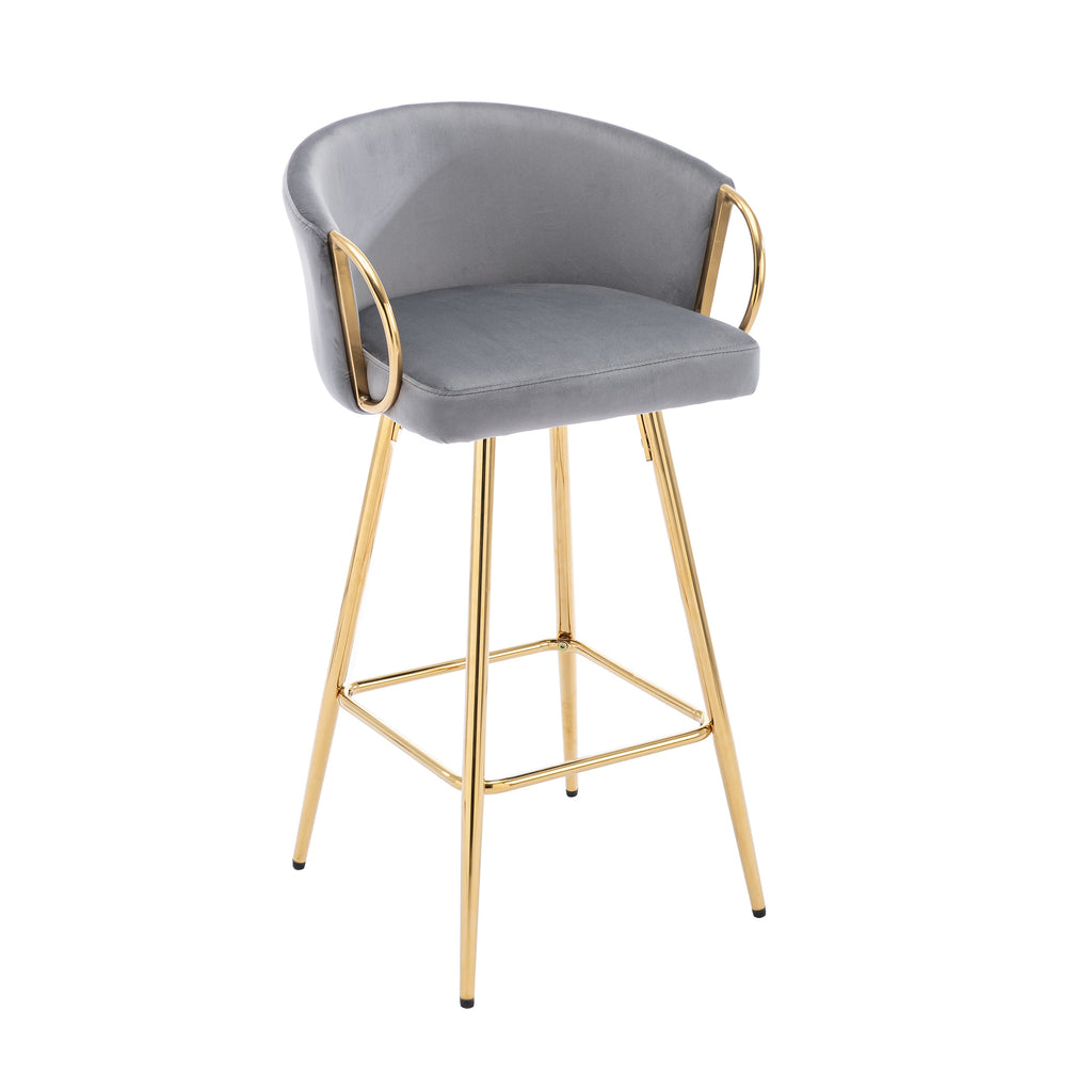 Velvet Bar Stools with Chrome Footrest and Base（Set of 2)