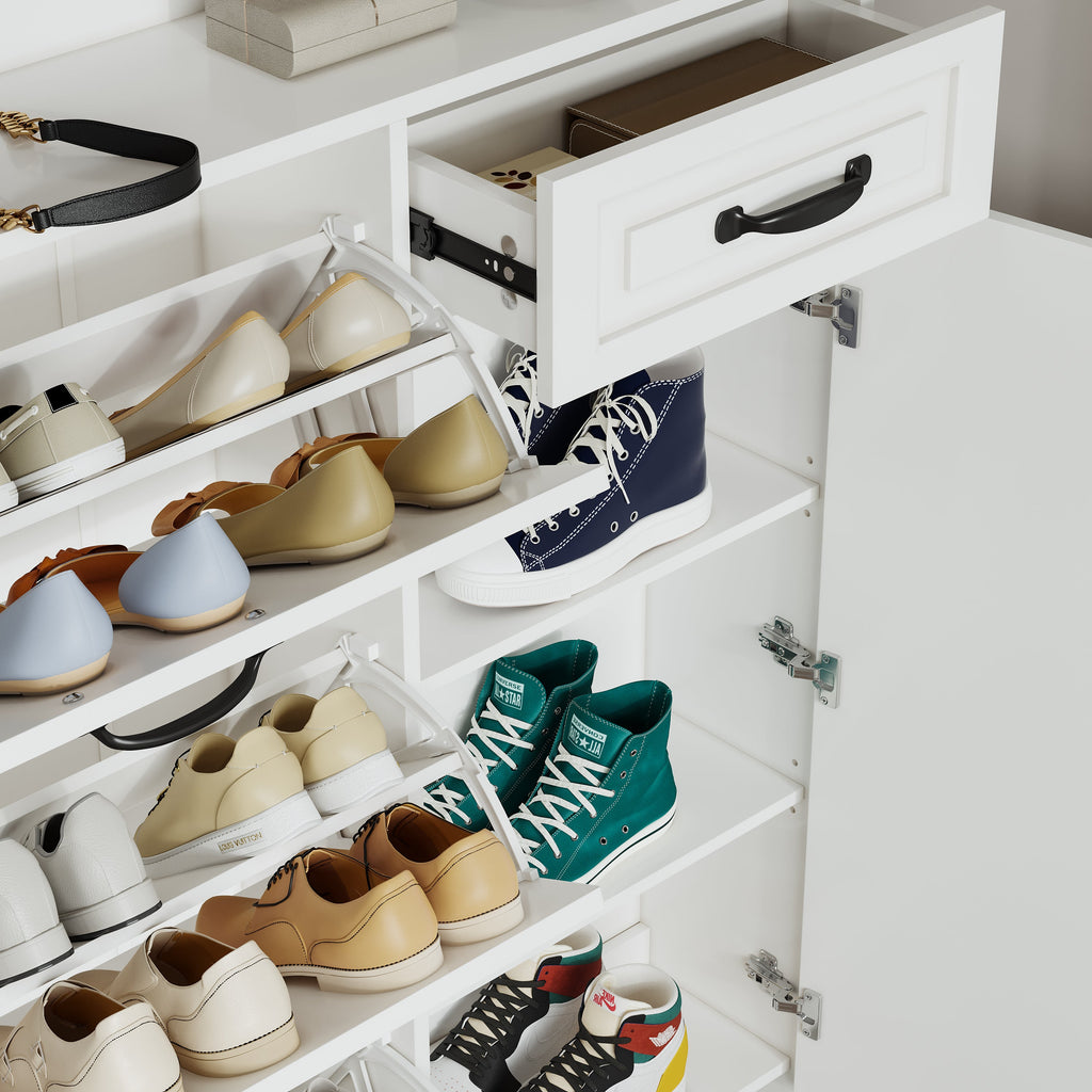 White Color Shoe Cabinet  with 4 Doors 1 Drawers