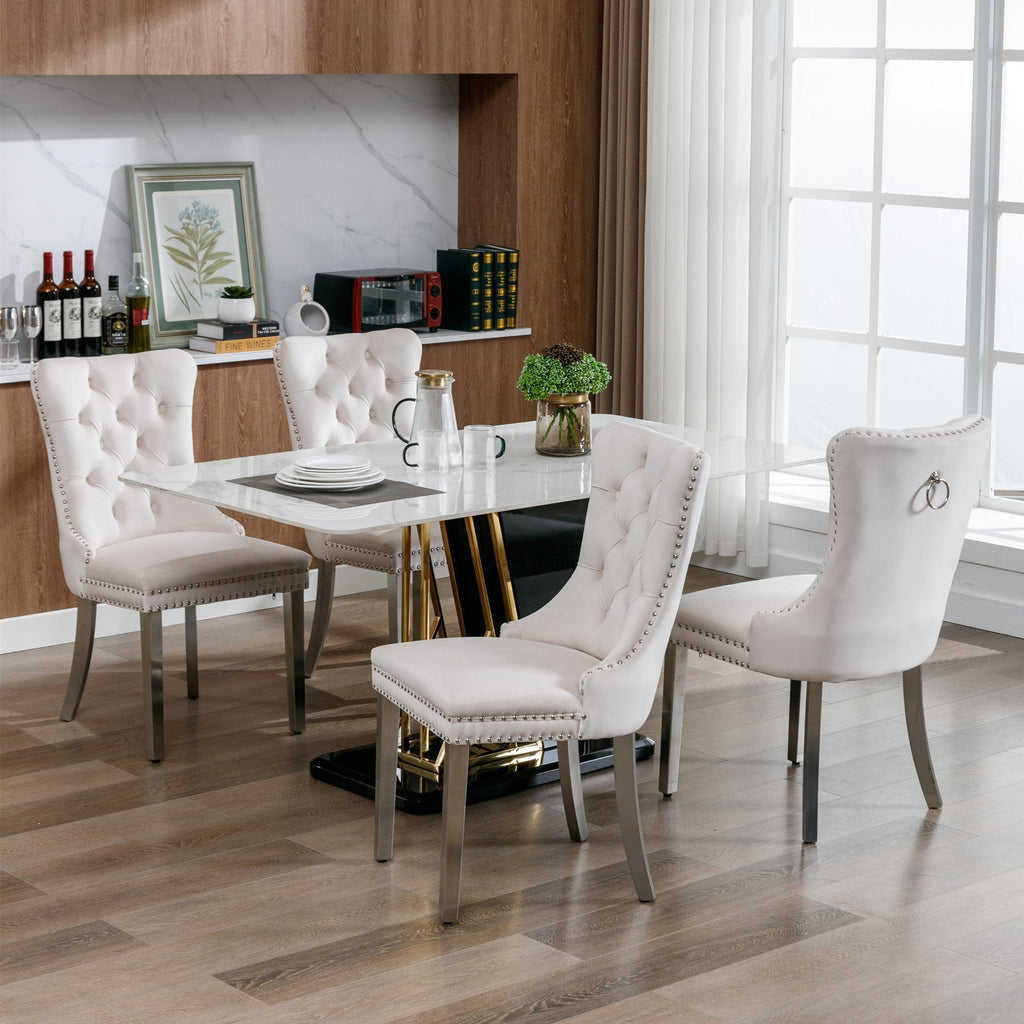 Modern High-end Tufted Solid Wood Velvet Dining Chairs (Set of 2)