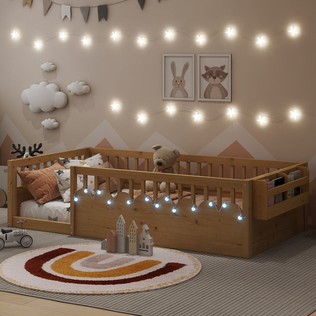 Twin/Full Montessori Floor Kids Bed Frame with High Rails