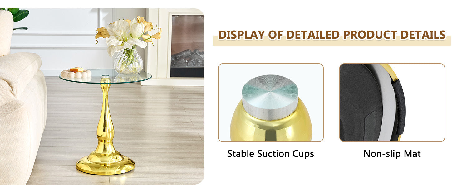 20" Small Luxury Metal Round Side Table with a Glass Top