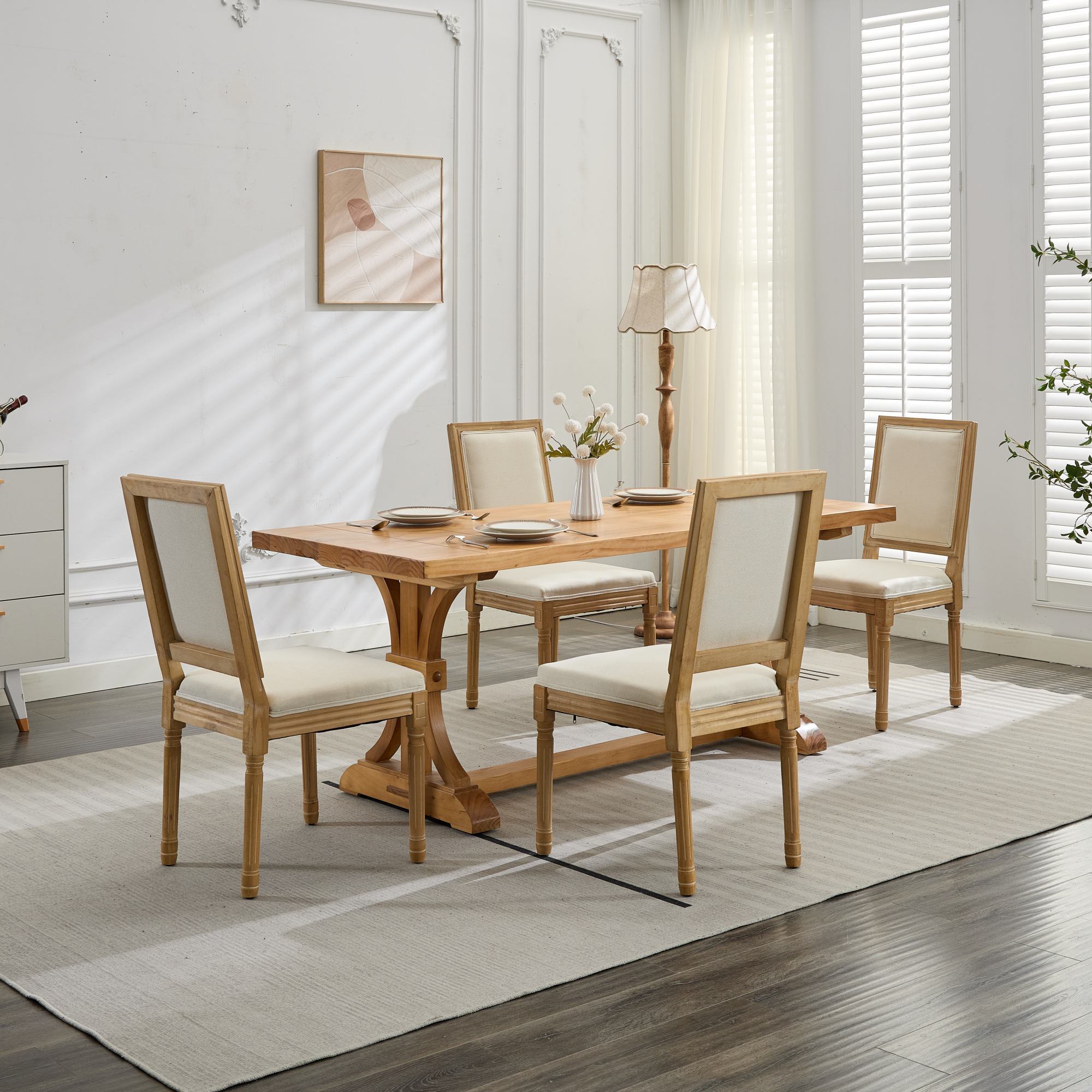 French Louis Dining Chairs with Square Backrest (Set of 2)