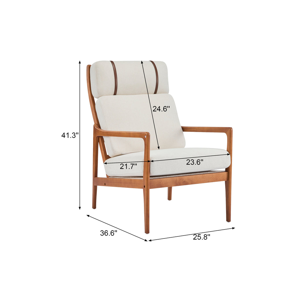 Modern Solid Wood Frame Ergonomic Accent Armchair with High Back